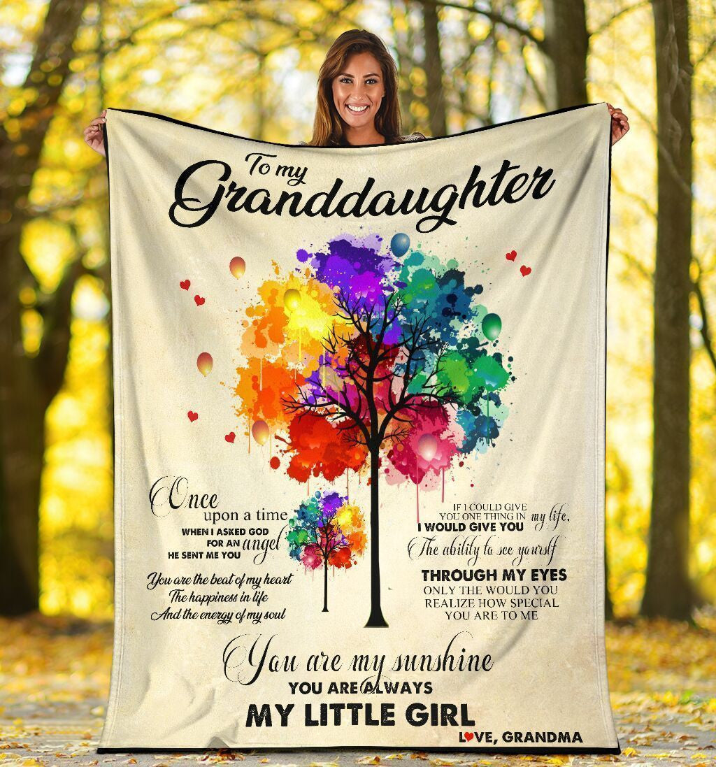 To My Granddaughter Colorful Tree Printed Fleece Blanket