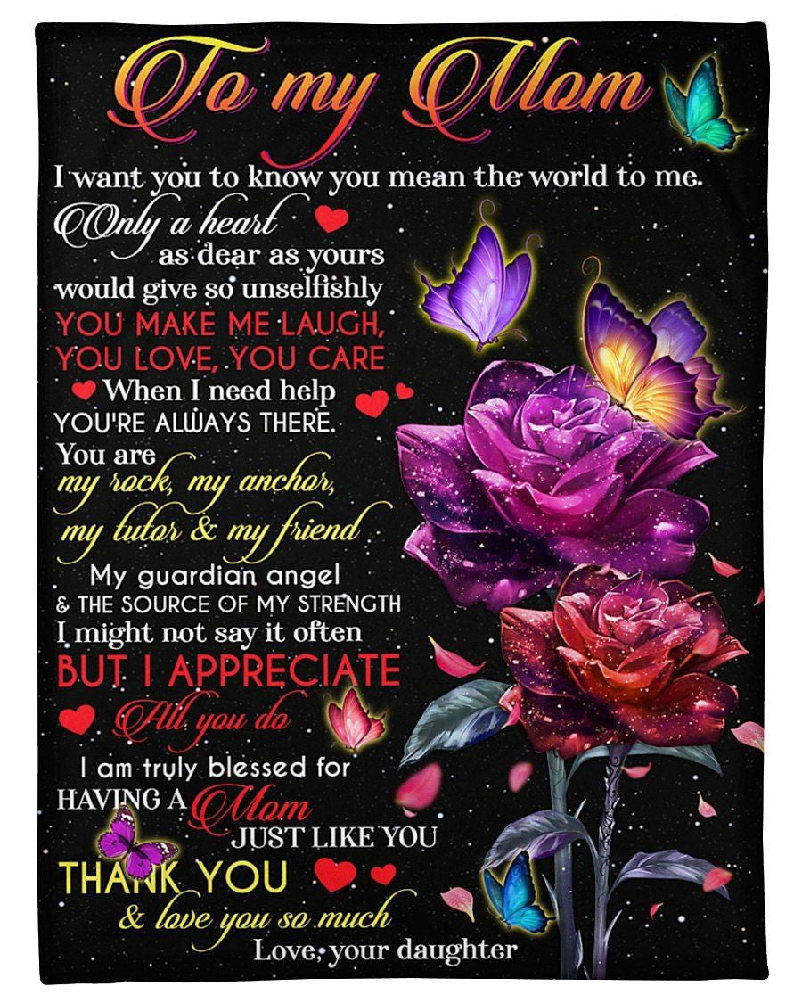 Thank You And Love You So Much Daughter Giving Mom Blanket Fleece Blanket