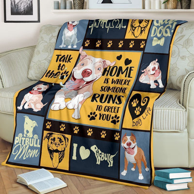 Home Is Where Someone Runs Pitbull Dog Fleece Blanket