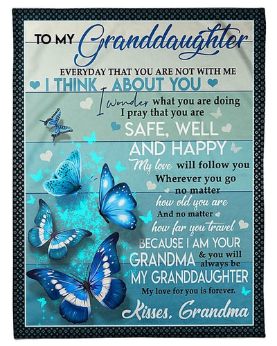 Safe Well And Happy Blue Butterflies Grandma To Granddaughter Fleece Blanket Fleece Blanket