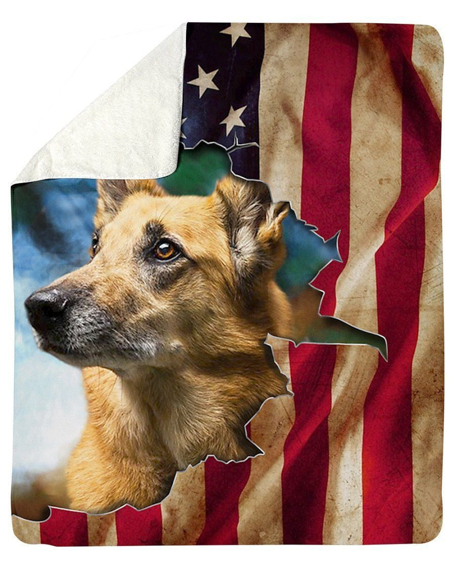 German Shepherd Torn American Flag Giving Dog Lovers Fleece Blanket Sherpa Blanket