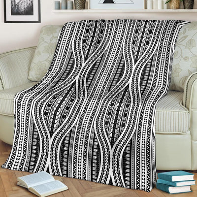 Black And White Polynesian Tribal Style Fleece Blanket