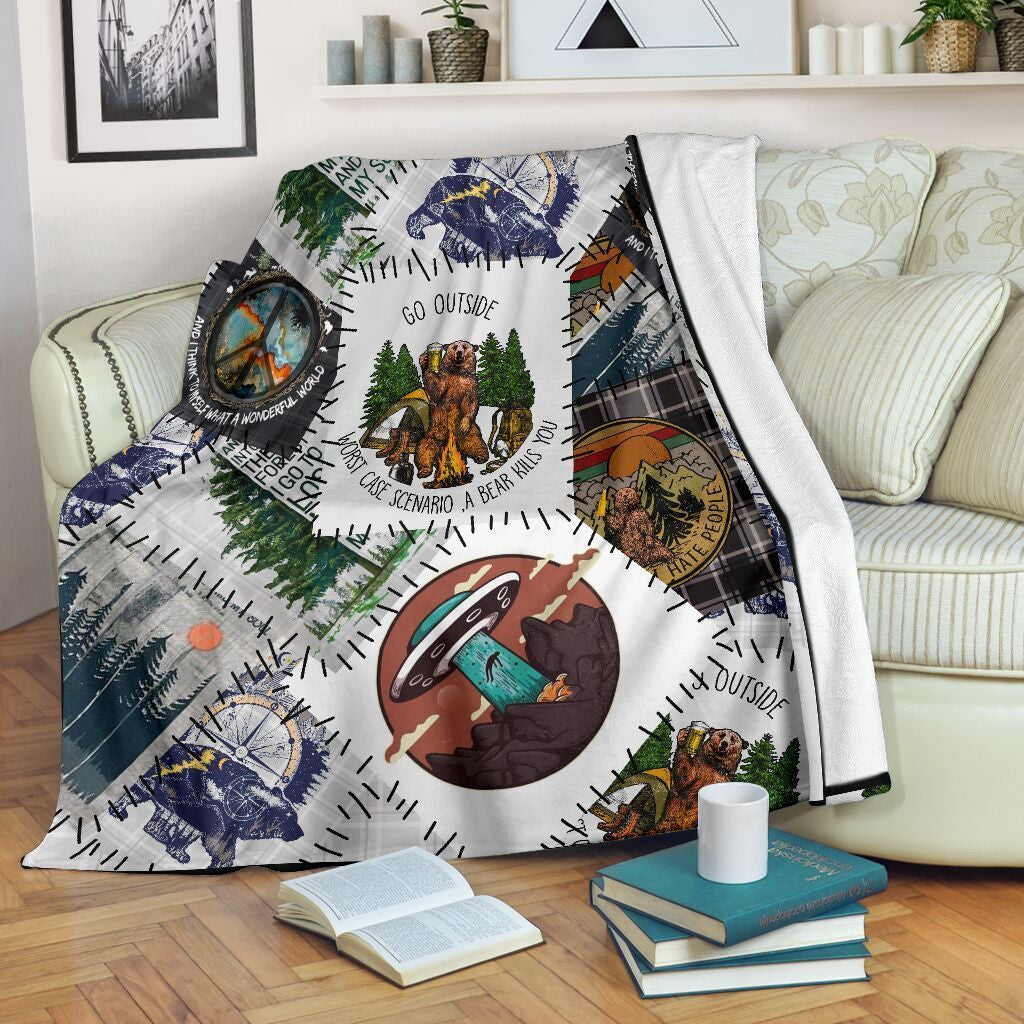 Go Outside Worst Case Scenario A Bear Kills You Camping Fleece Blanket