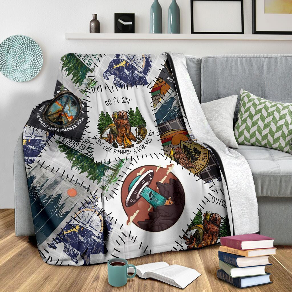 Go Outside Worst Case Scenario A Bear Kills You Camping Fleece Blanket
