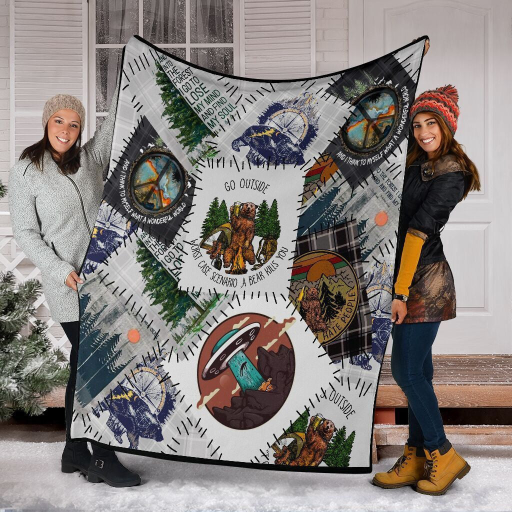 Go Outside Worst Case Scenario A Bear Kills You Camping Fleece Blanket