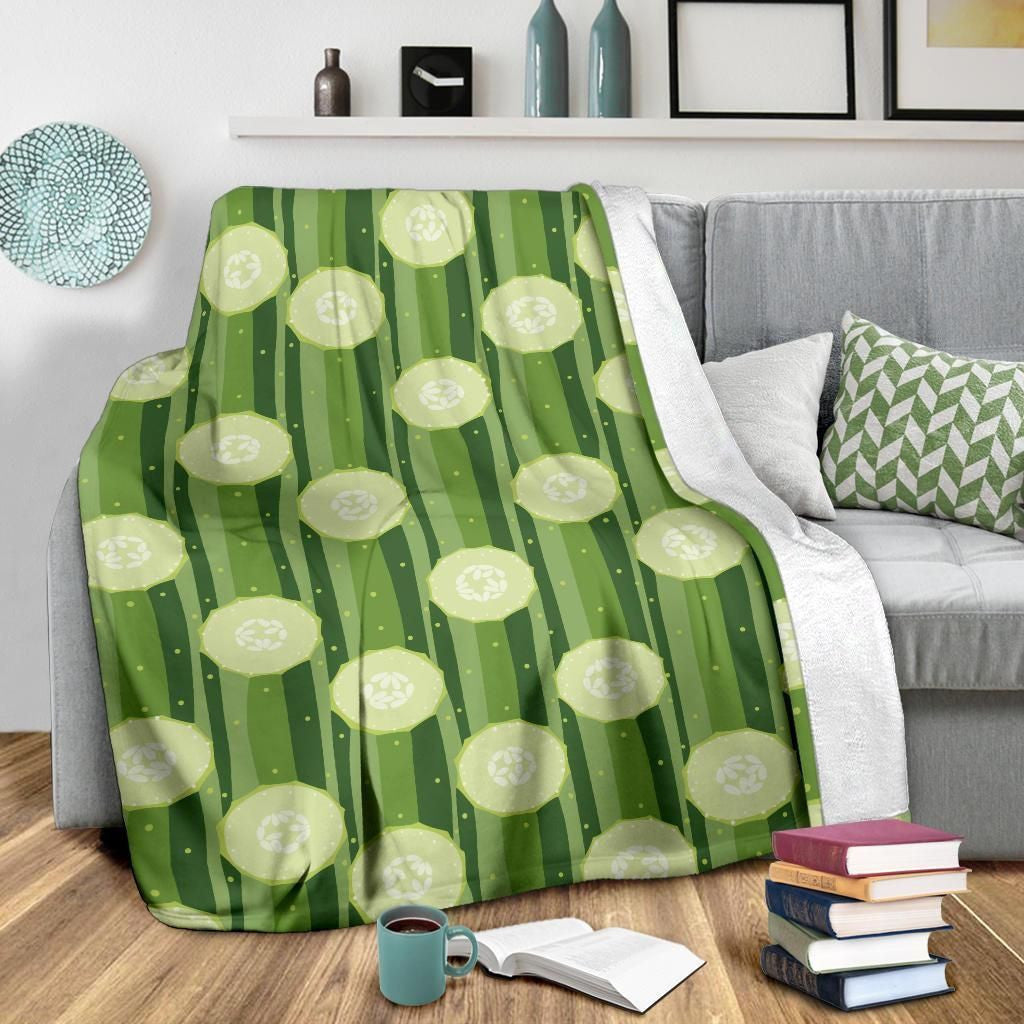 Cucumber Pattern Print Design Stripes Green Fleece Blanket