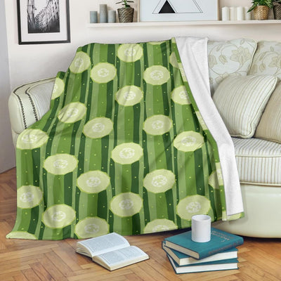Cucumber Pattern Print Design Stripes Green Fleece Blanket
