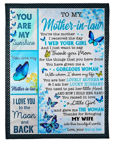 You Are My Sunshine To Mother In Law Butterflies Fleece Blanket Fleece Blanket