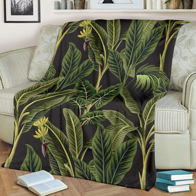 Green Vintage Banana Leaf Pattern Printed Fleece Blanket