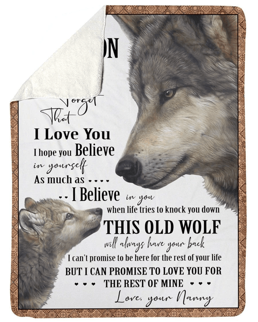 Messages With Old Wolf Image For Grandson From Nanny With Love Fleece Blanket