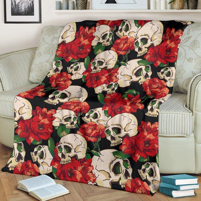 Skull Red Rose Black Soft Fleece Blanket