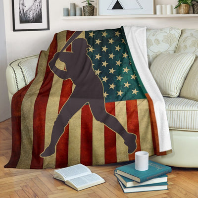 American Flag Baseball Love Baseball Player Fleece Blanket
