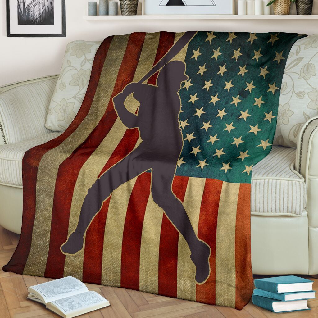 American Flag Baseball Love Baseball Player Fleece Blanket