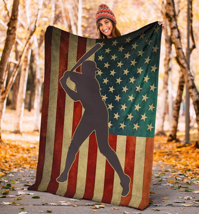 American Flag Baseball Love Baseball Player Fleece Blanket