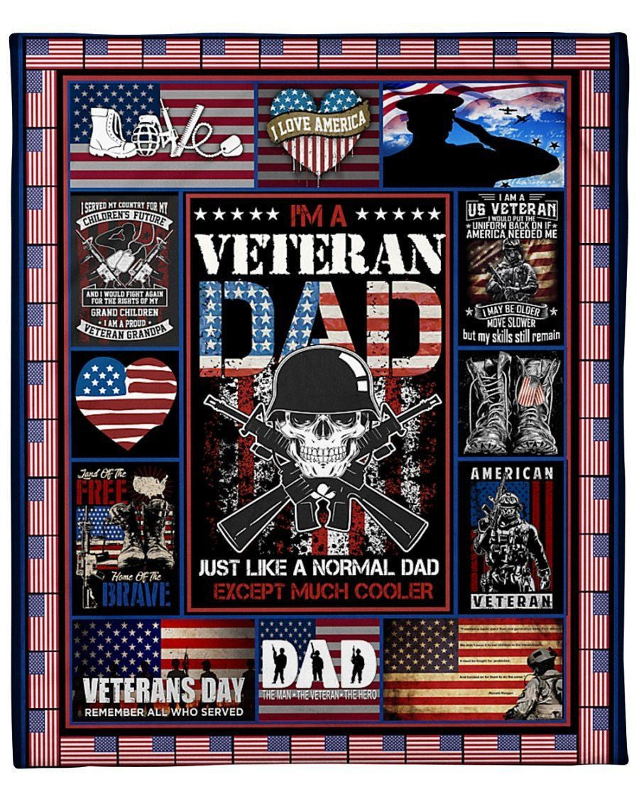 I'm A Veteran Dad Much Cooler American Flag Fleece Blanket Fleece Blanket