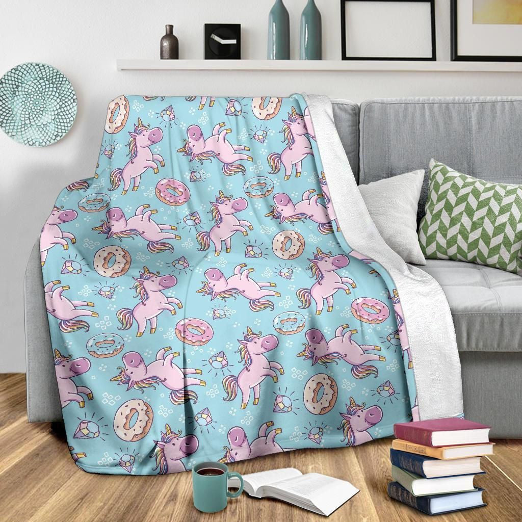 Donut Unicorn Pattern Print Design Fleece Blanket