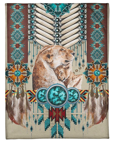 Lion Blanket Giving People Pattern Native America Fleece Blanket