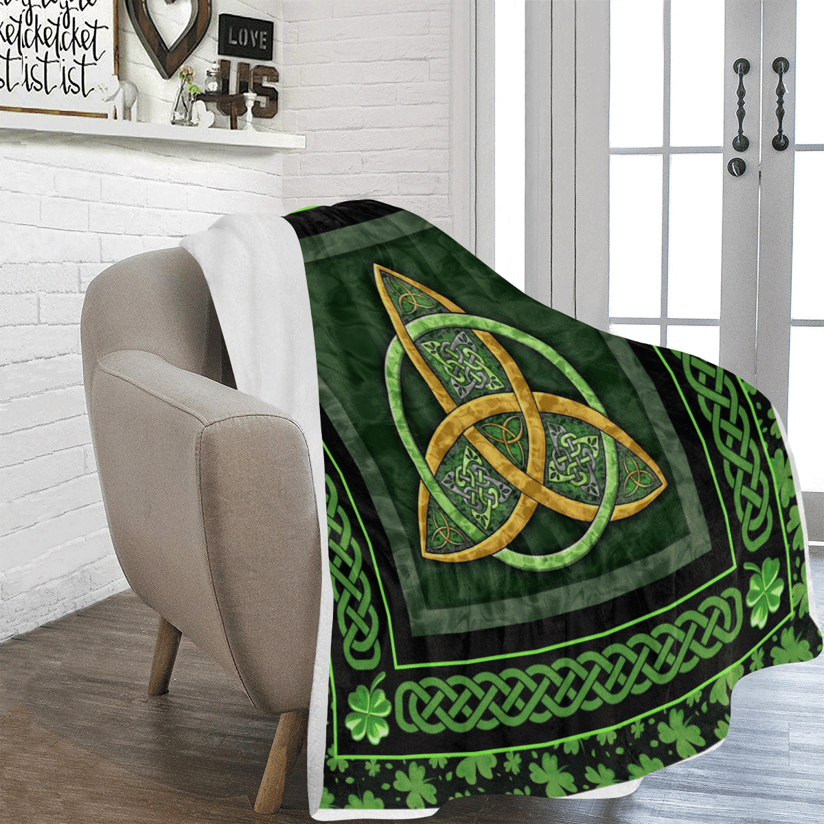 Irish Clover Symbol Green Fleece Blanket