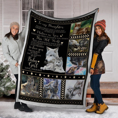 To My Daughter Dad And Daughter Wolf Soft Fleece Blanket
