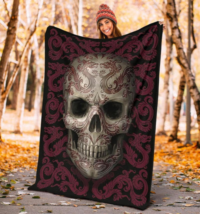 Tattoo Dragon Skull Head Printed Fleece Blanket