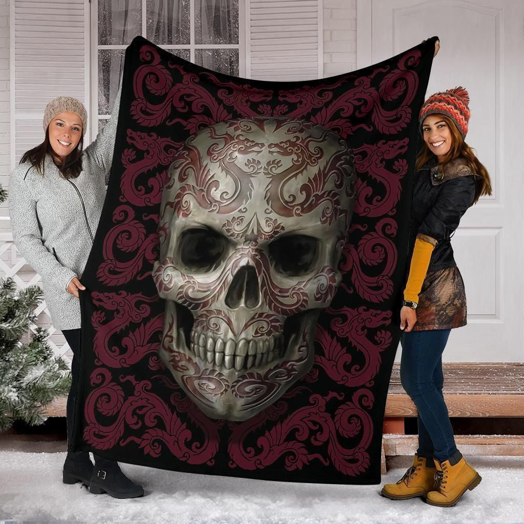 Tattoo Dragon Skull Head Printed Fleece Blanket