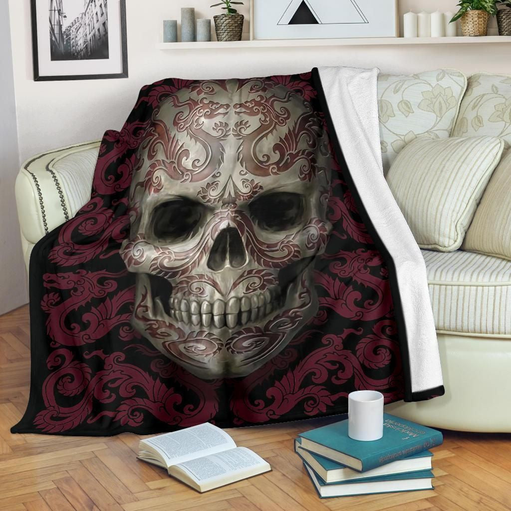 Tattoo Dragon Skull Head Printed Fleece Blanket
