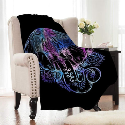 Black Bohemian Elephant Printed Fleece Blanket