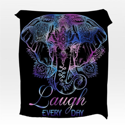 Black Bohemian Elephant Printed Fleece Blanket