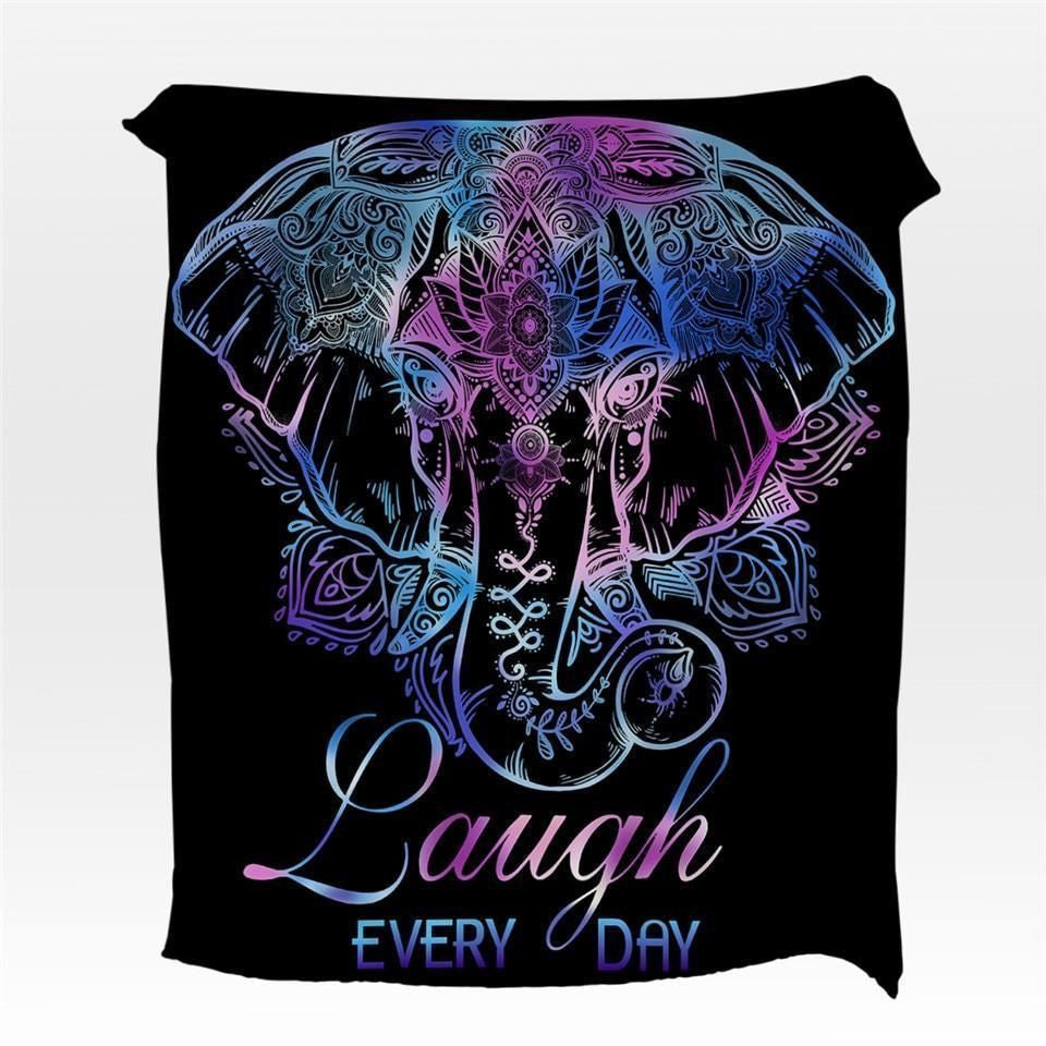 Black Bohemian Elephant Printed Fleece Blanket
