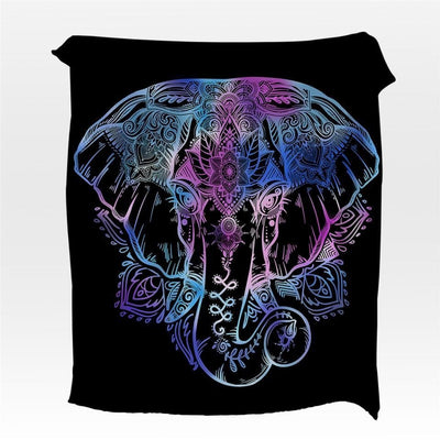 Black Bohemian Elephant Printed Fleece Blanket