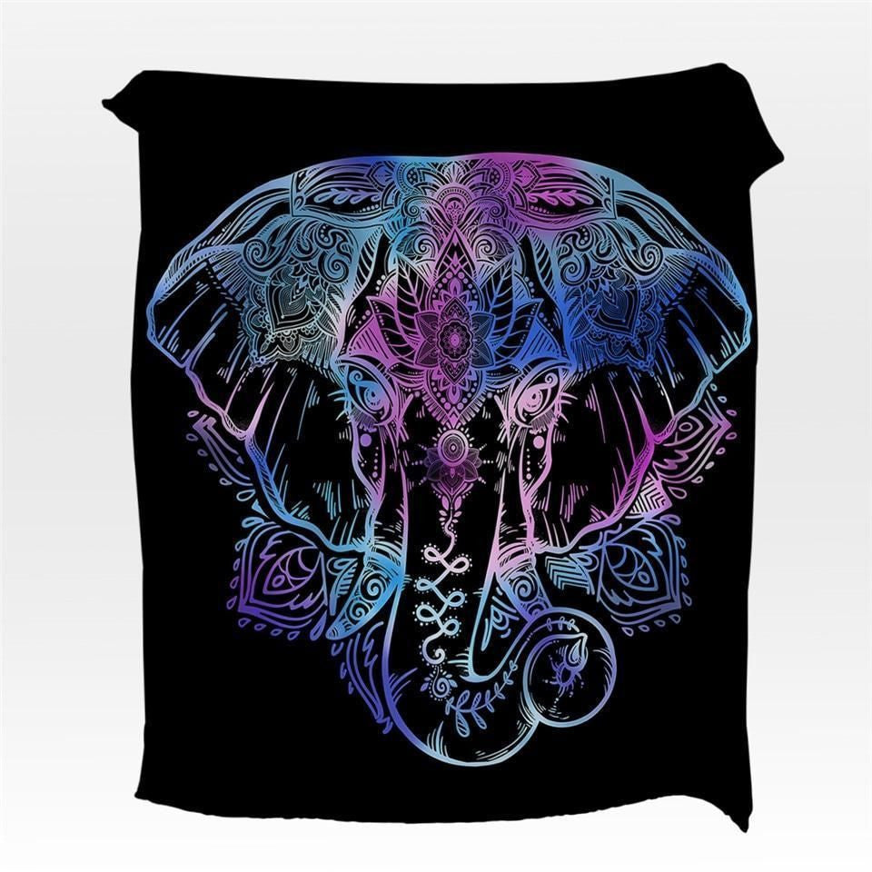 Black Bohemian Elephant Printed Fleece Blanket