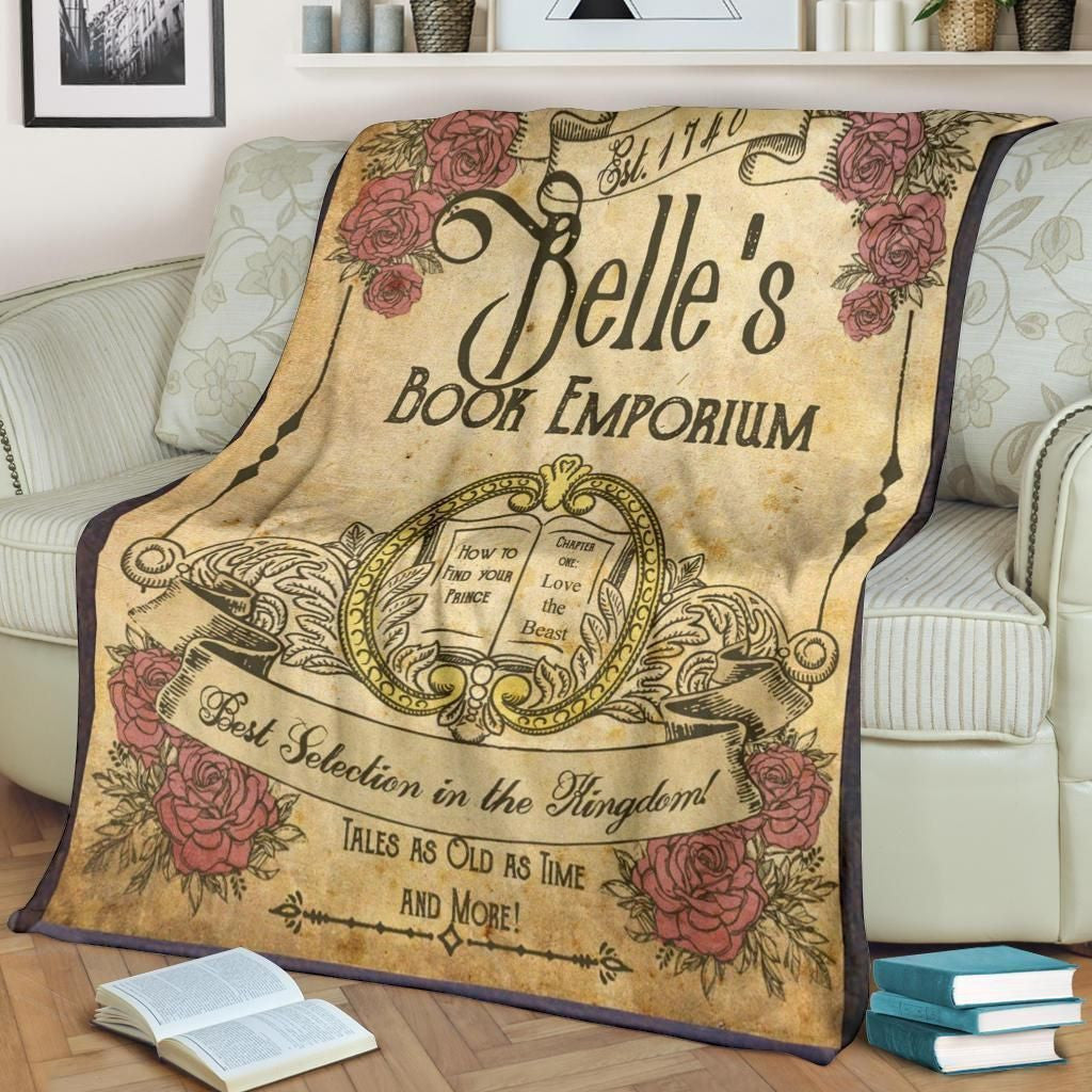 Belle's Book Emporium Vintage Printed Fleece Blanket
