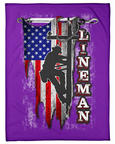 Lineman Usa Flag Cool Fleece Blanket