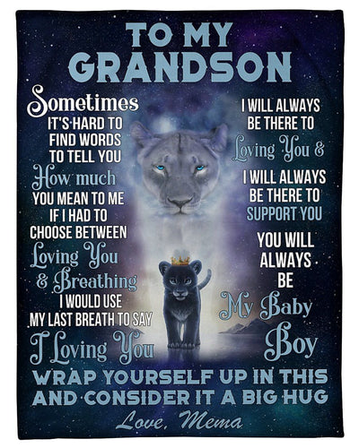 Mema To Grandson Customized Name Lion Always Be There To Love You Fleece Blanket Fleece Blanket