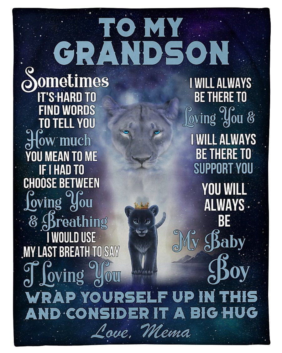 Mema To Grandson Customized Name Lion Always Be There To Love You Fleece Blanket Fleece Blanket