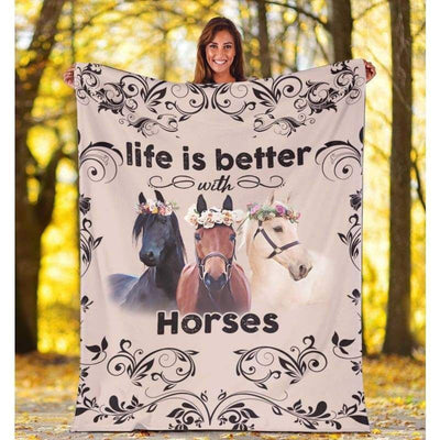 Life Is Better With Horses Printed Fleece Blanket