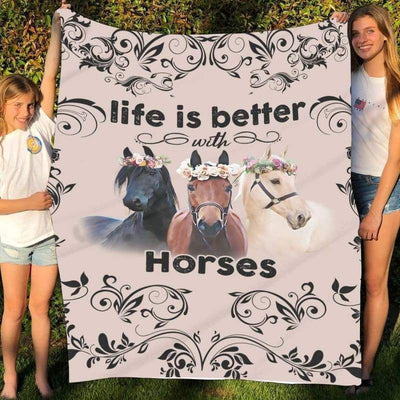 Life Is Better With Horses Printed Fleece Blanket