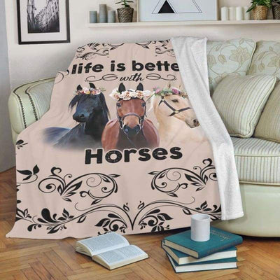 Life Is Better With Horses Printed Fleece Blanket