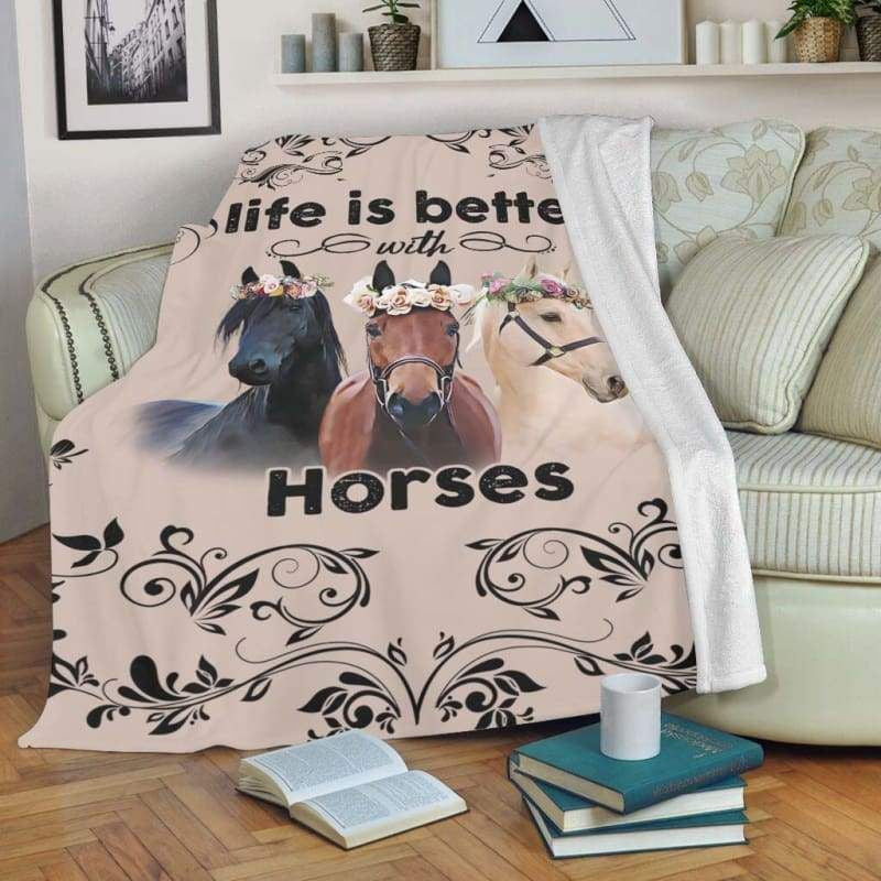 Life Is Better With Horses Printed Fleece Blanket