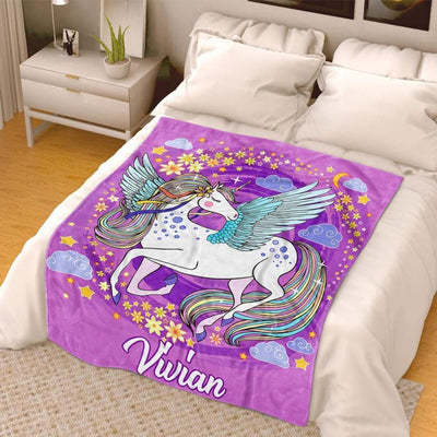 Gift For Kids Magical Unicorn Cozy Plush Custom Name Fleece Blanket