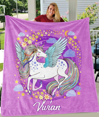 Gift For Kids Magical Unicorn Cozy Plush Custom Name Fleece Blanket