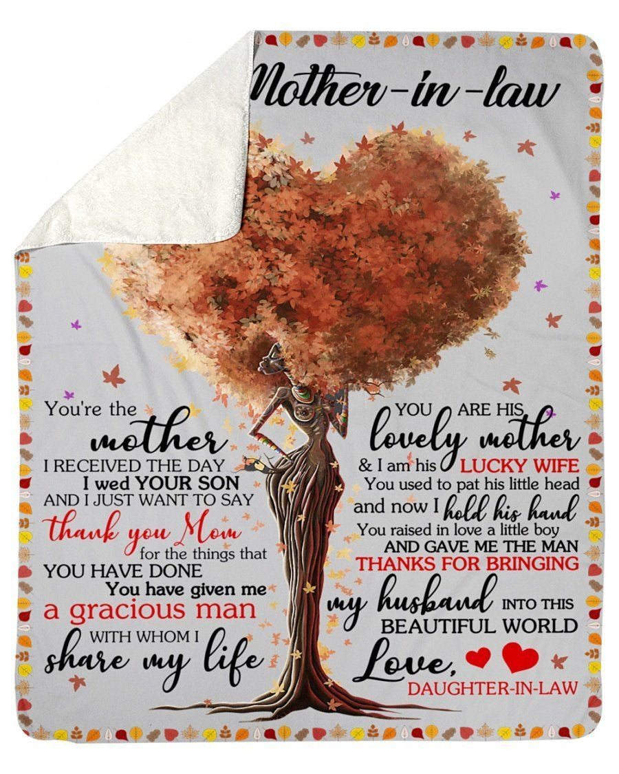 Daughter In Law To Mother In Law Thanks For Bringing My Husband Into This World Fleece Blanket Sherpa Blanket