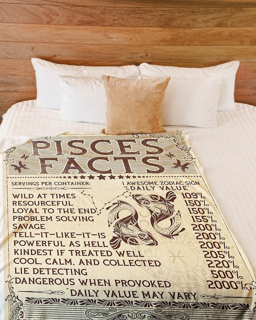 Vintage Pisces Facts List Printed Fleece Blanket