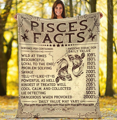Vintage Pisces Facts List Printed Fleece Blanket