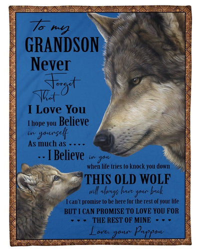 Wolves Love Message To Grandson From Pappou Fleece Blanket