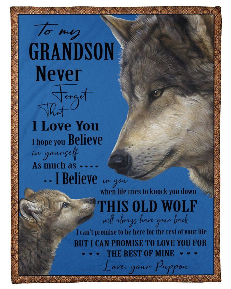 Wolves Love Message To Grandson From Pappou Fleece Blanket