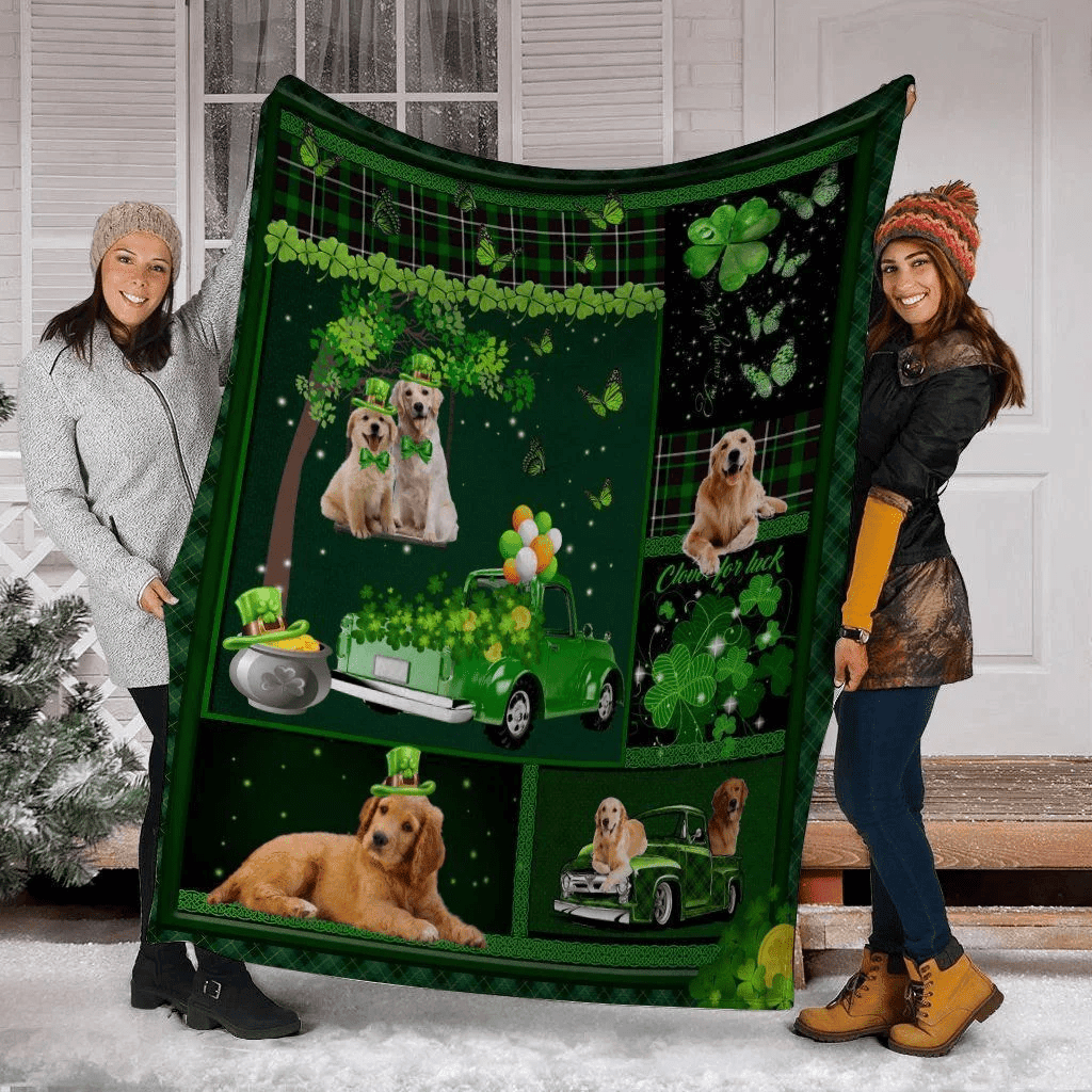 Golden Retriever Dog Irish Shamrock St Patrick's Day Fleece Blanket