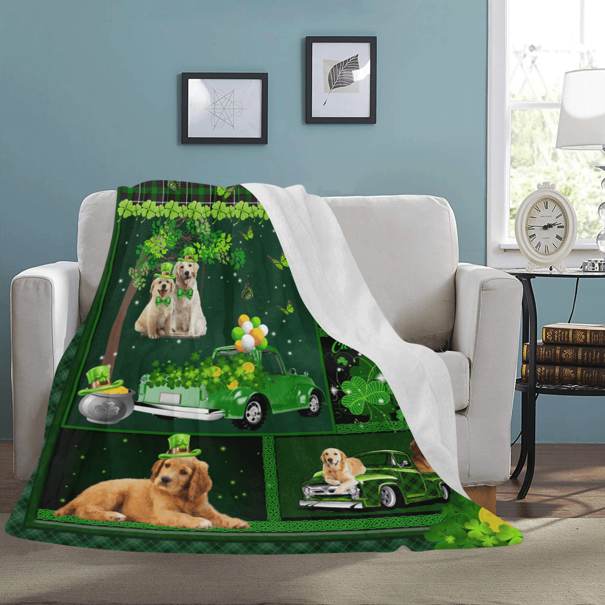Golden Retriever Dog Irish Shamrock St Patrick's Day Fleece Blanket