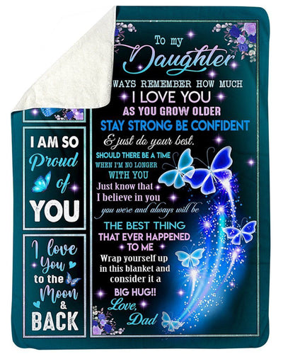 I'm So Proud Of You Dad To Daughter Blue Butterflies Fleece Blanket Sherpa Blanket