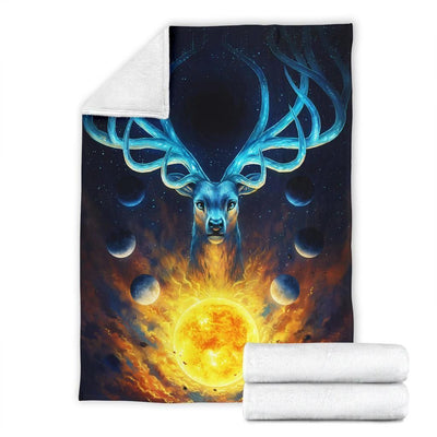 Graphic Deer Sun Universe Printed Fleece Blanket